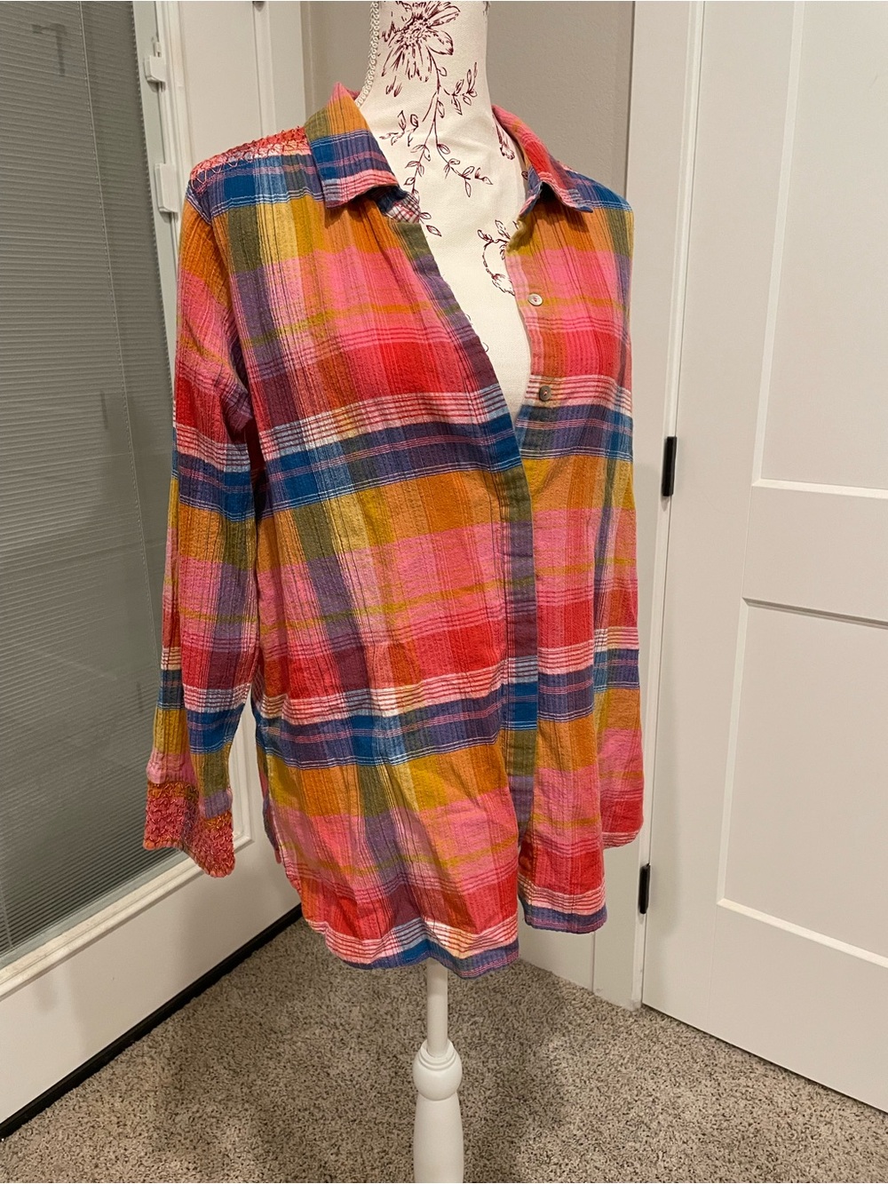Soft Surroundings Multicolor Plaid Button-Down Shirt - Pink, Yellow & Blue